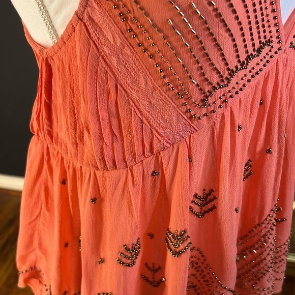 Free People Lost In You Coral Beaded Spaghetti Strap Crop Top NWT SIZE L - Picture 9 of 12